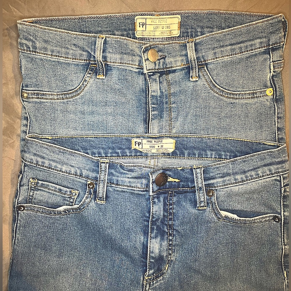 Two Pairs of Free People Skinny Jeans Size 28 & 28S light and medium wash